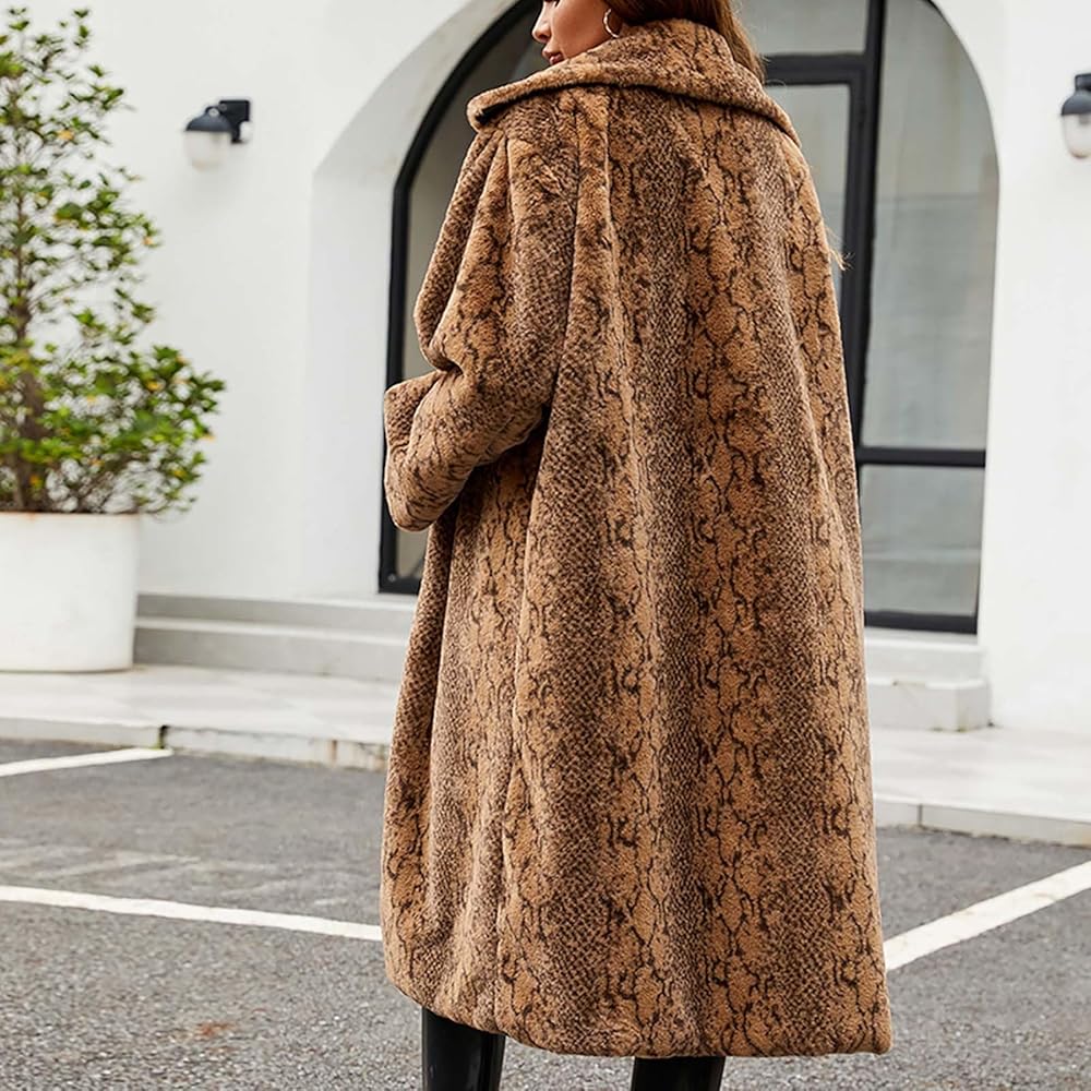 Women Faux Fur Long Jackets Winter Warm Leopard Coats Oversized
